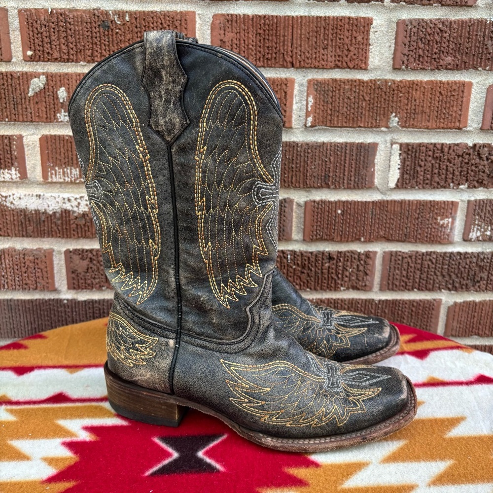 Corral Teens Wing & Cross Boys A 1032 Black Leather Pull On Western Boots Sz 5